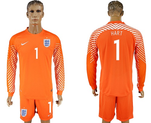 England #1 Hart Orange Long Sleeves Goalkeeper Soccer Country Jersey